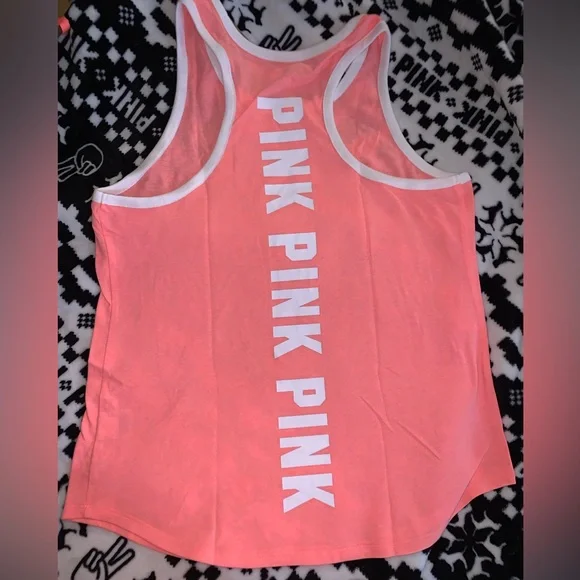 VS Pink 6” Cotton Biker Shorts Rainbow Gradient & Coral Flash Racerback Tank Top